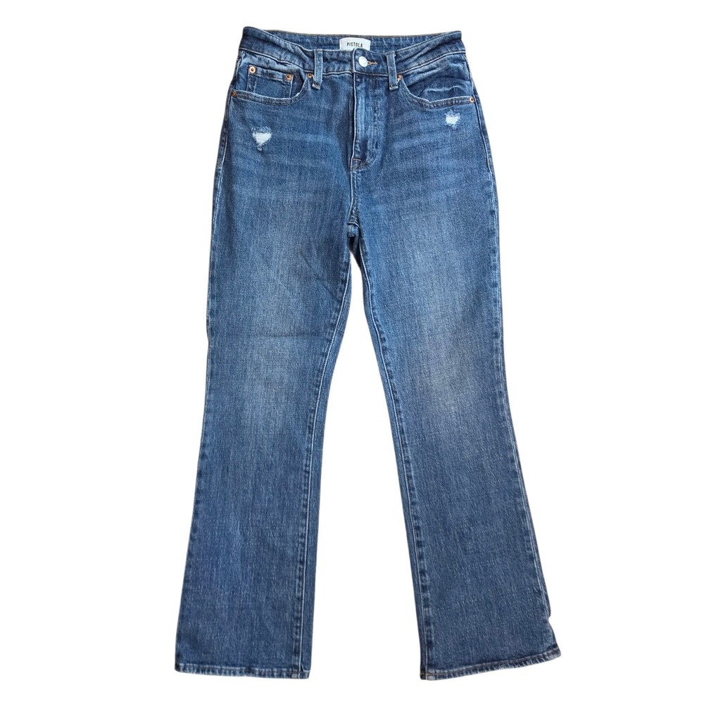 Pistola Women 26 Lennon High Rise Cropped Bootcut Jeans Blue Distressed Revolve